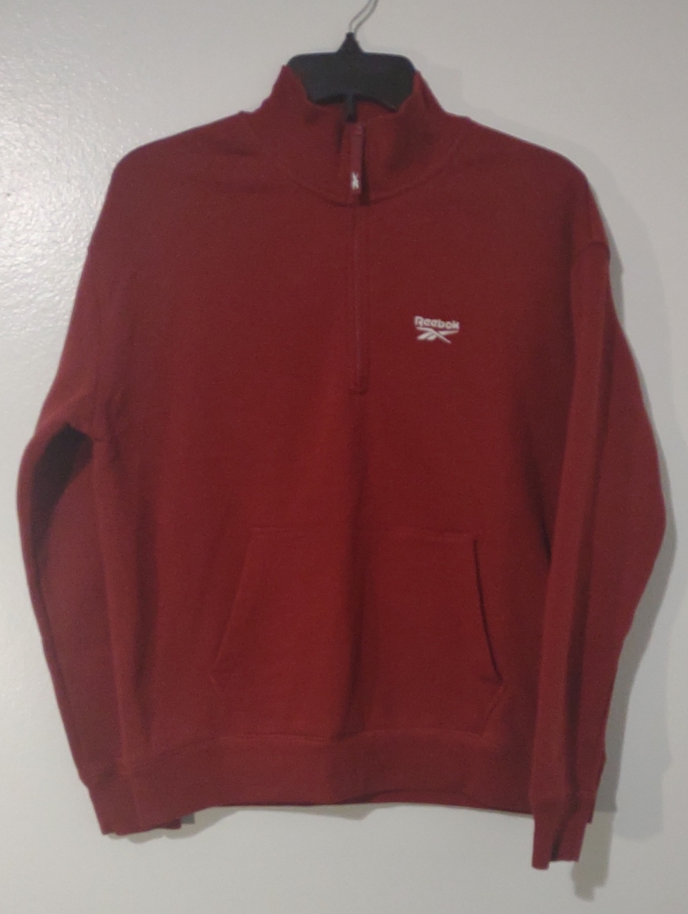 Reebok Burgundy Half-Zip Sweatshirt Kangaroo Pocket